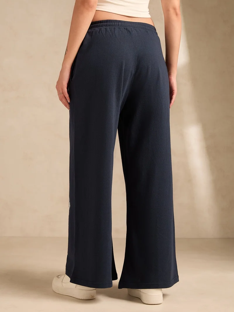 Outzidr  Navy Blue Cuffed Jogger With Side Graphic Print for Women | Best Price UAE